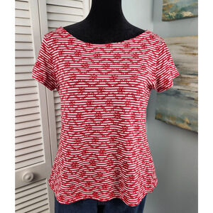 Anthropologie Postmark Bennett Embroidered Stripe Tee Women's Size XS Red White